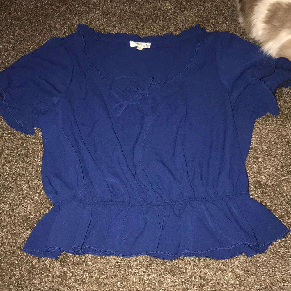 Blue ruffle blouse xl